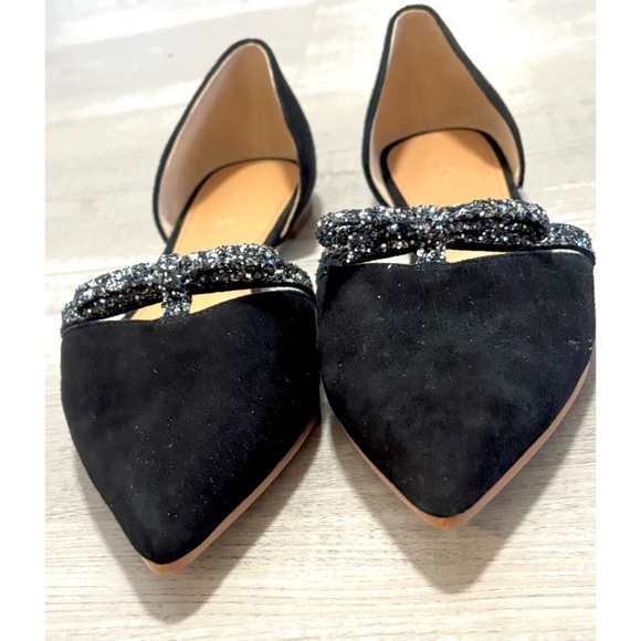 J. Crew Black Vegan Suede Women's Flats Pointed Toe With Embellishments - Picture 2 of 9